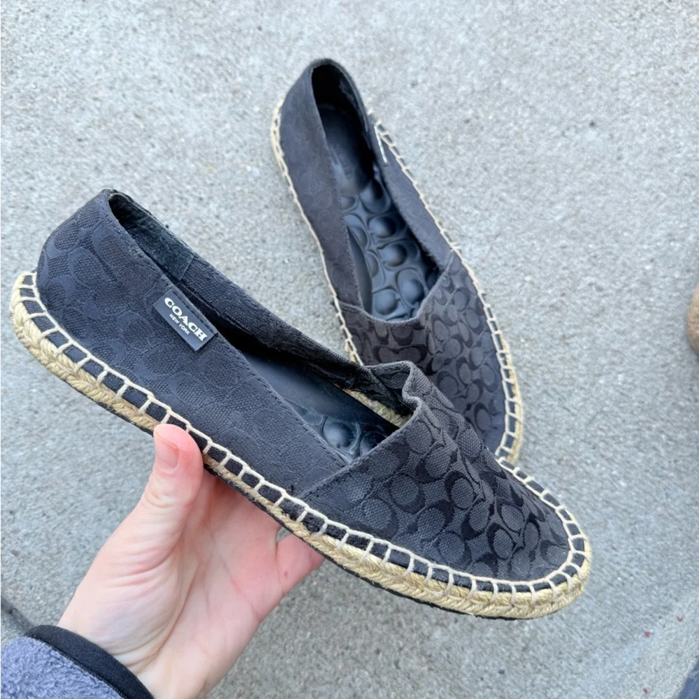 Coach June Signature Logo Espadrille Flats in black woven size 7B